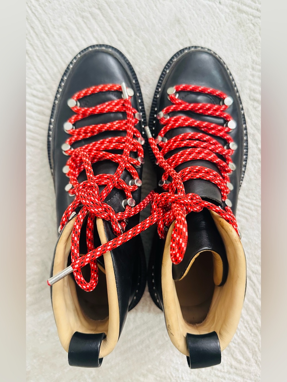 rag & bone Black Leather Boots with Red Rope Laces